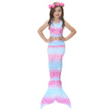 3PCS Kid Girls Ombre Mermaid Tail For Fancy Princess Bikini Swimsuit With Free Garland Color Random