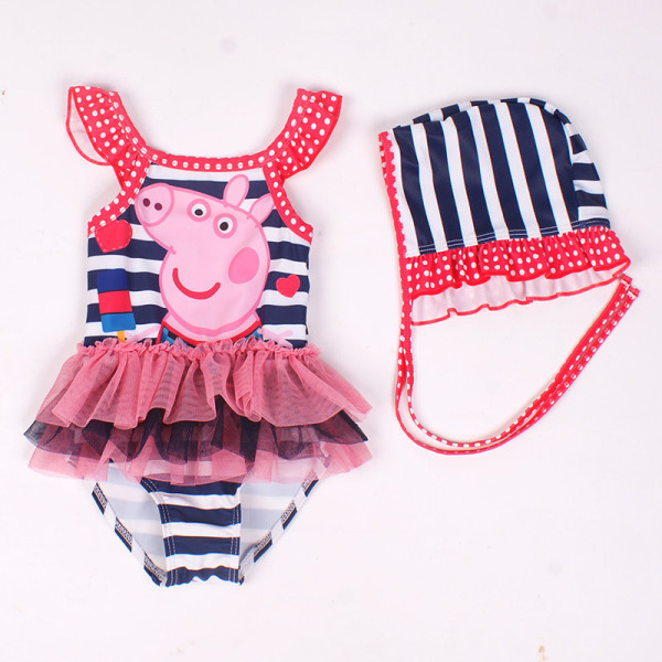 Baby Pink Pig Tutu Swimsuit With Swim Cap 0-4 Years
