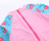 Long Sleeve Pink Flamingos Swimsuit With Swim Cap 0-6 Years