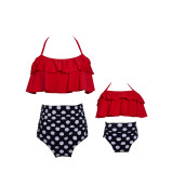 Mommy and Me Matching Swimwear Red Rufflles White Dots Bikini Swimsuit