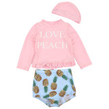 Kid Girls' Swimwear Sets Slogans Long Sleeve Top and Print Fruit Pineapples Shorts