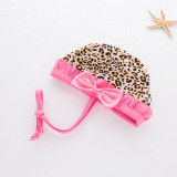 Girls' Leopard Print Rufflles Bikinis With Swim Cap