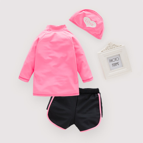 Girls' Long Sleeve Love Top and Shorts With Swim Cap