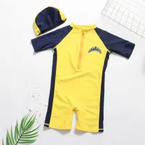 Kid Boys Print Shark Swimsuit With Swim Cap
