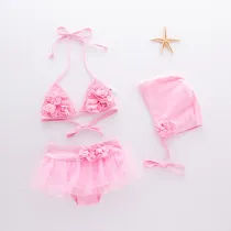 Kid Girl Rufflles Flowers Bikinis With Swim Cap