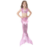 Kid Girls Bling Pink Mermaid Tail Bikini Swimsuit With Free Garland Color Random