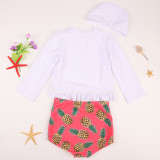 Kid Girls' Swimwear Sets Slogans Long Sleeve Top and Print Fruit Pineapples Shorts