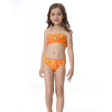 3PCS Kid Orange Colorful Girls Mermaid Tail For Fancy Princess Bikini Swimsuit With Free Garland Color Random