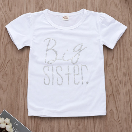 Girls Print Big Sister Silver Slogan T-shirts