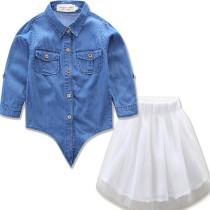 Mommy and Me Denim Tie Up Blouse and Tutu Skirt Two-piece Outfits