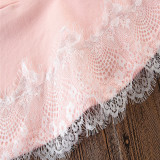 Girls Ruffles Lace Blouse and Pink Skirt Two-Piece Outfit