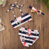 Girl Stripes Flowers Bikinis Swimsuit