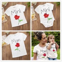 Family Matching Clothes Print Rose Tops