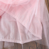Girls Denim Shirt and Pink Bowknot Tutu Skirt Two-Piece Outfit