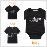 Family Matching Clothes Print Slogan Black Tops