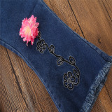 Girls Embroidery Pink Flowers Denim Jeans