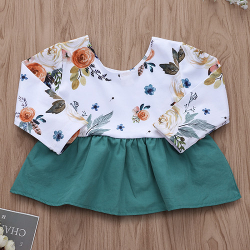 Baby Girl Print Flowers Ruffles Blouse and Pants Two Pieces Outfits