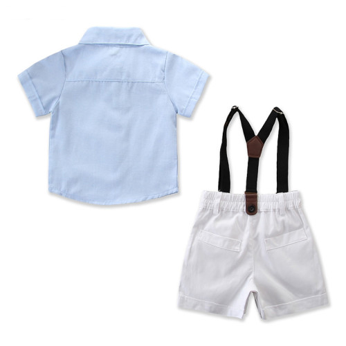 Boys 3-Piece Outfits Short Sleeves Shirt and Suspender Shorts Dressy Up Clothes