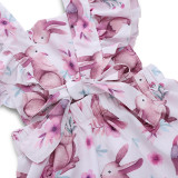 Toddler Girls Print Cartoon Rabbit Flowers Ruffles Dress