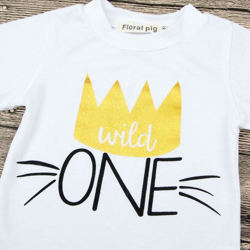 Boys Print One Slogan White Tshirts for 1 Years Old Birthday