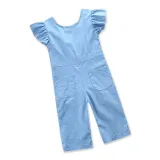 Girls Blue Ruffles Sleeves Denim Jumpsuits
