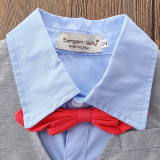 Boys 4-Piece Outfits Blue Long Sleeves Shirt Match Vest and Red Pant Dressy Up Clothes