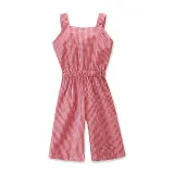 Girls Red Plaids Bowknot Cut Out Jumpsuits