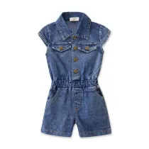 Girls Buttons Sleeveless Denim Jumpsuits
