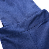 Girls Lace Flared Dark Blue Denim Jumpsuits