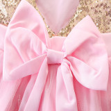 Girls Gold Sequins Pink Lace Princess Dress