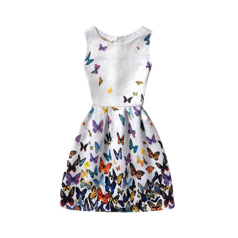 Girls Print Colorful Butterflies A-line Sleeveless Dresses
