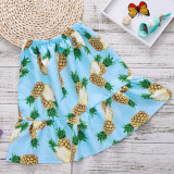 Girls Print Pineapples Ruffles Top and Skirt Two-Piece Outfit