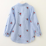 Girls Embroidery Flowers Stripes Long Sleeves Shirts