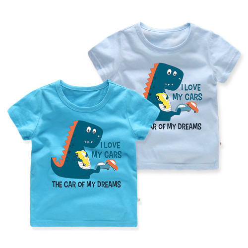 Boys Prints Slogan Cartoon Dinosaur and Cars T-shirt