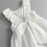 Girls White Hollow Out Ruffles Sleeves Backless Dress
