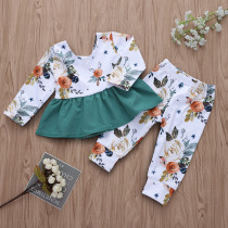 Baby Girl Print Flowers Ruffles Blouse and Pants Two Pieces Outfits