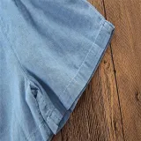 Girls Straps Short Sleeves Denim Jumpsuits