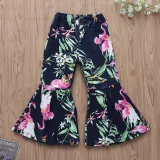 Girls Ruffles Pompom Blouse and Print Flamingos Flared Pant Two-Piece Outfit