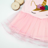 Girls Print Unicorns Tutu Pink Dress