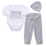 Baby Boy Print Slogans Long Sleeves Bodysuit and Pants Two Pieces Outfits with Hat
