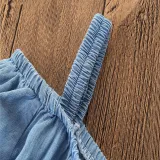 Girls Straps Short Sleeves Denim Jumpsuits