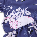 Girls Print Unicorns Ruffles Purple Skaters Dress