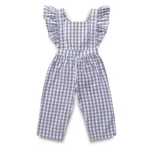 Girls Plaids Ruffles Jumpsuits