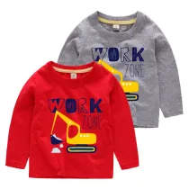 Boys Prints Cartoon Mechanical Digger Long Sleeves Tee