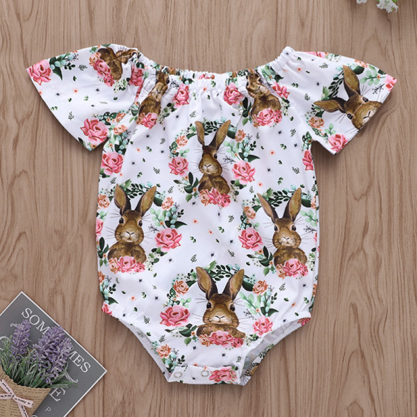 Baby Girl Print Rabbits Flowers Bodysuit