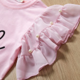 Girls Ruffles Pink T-shirt and Denim Hearts Shorts Two-Piece Outfit