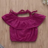 Girls Ruffles Pompom Blouse and Print Flamingos Flared Pant Two-Piece Outfit