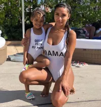 Mommy and Me Print Slogan White Swimsuit
