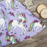 Girls Print Unicorns Purple Skaters Dress