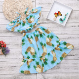 Girls Print Pineapples Ruffles Top and Skirt Two-Piece Outfit